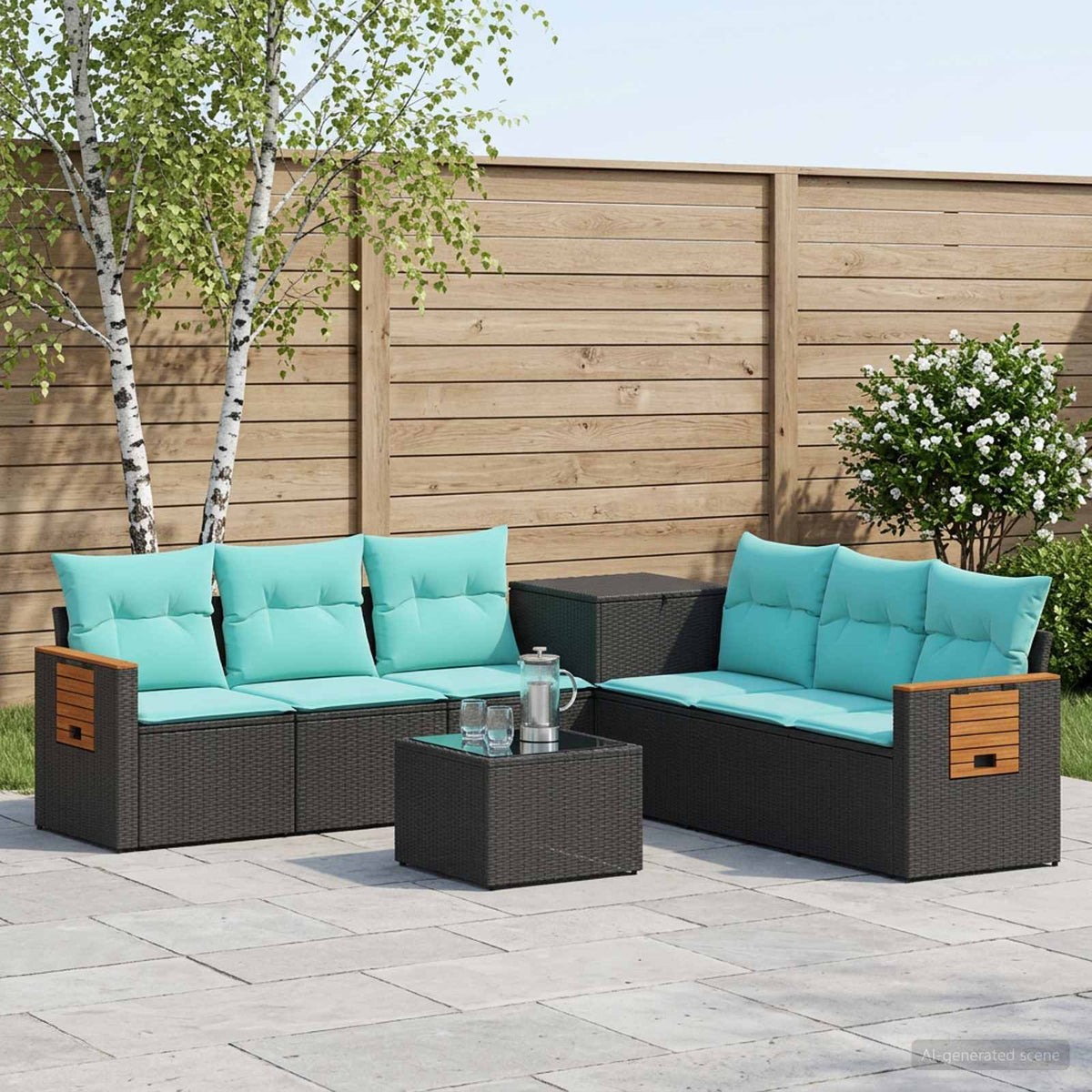 Bankstel 8 st Zwart en Blauw Poly Rattan en Staal is nu te koop bij PeponiXL, paradijselijk wonen!