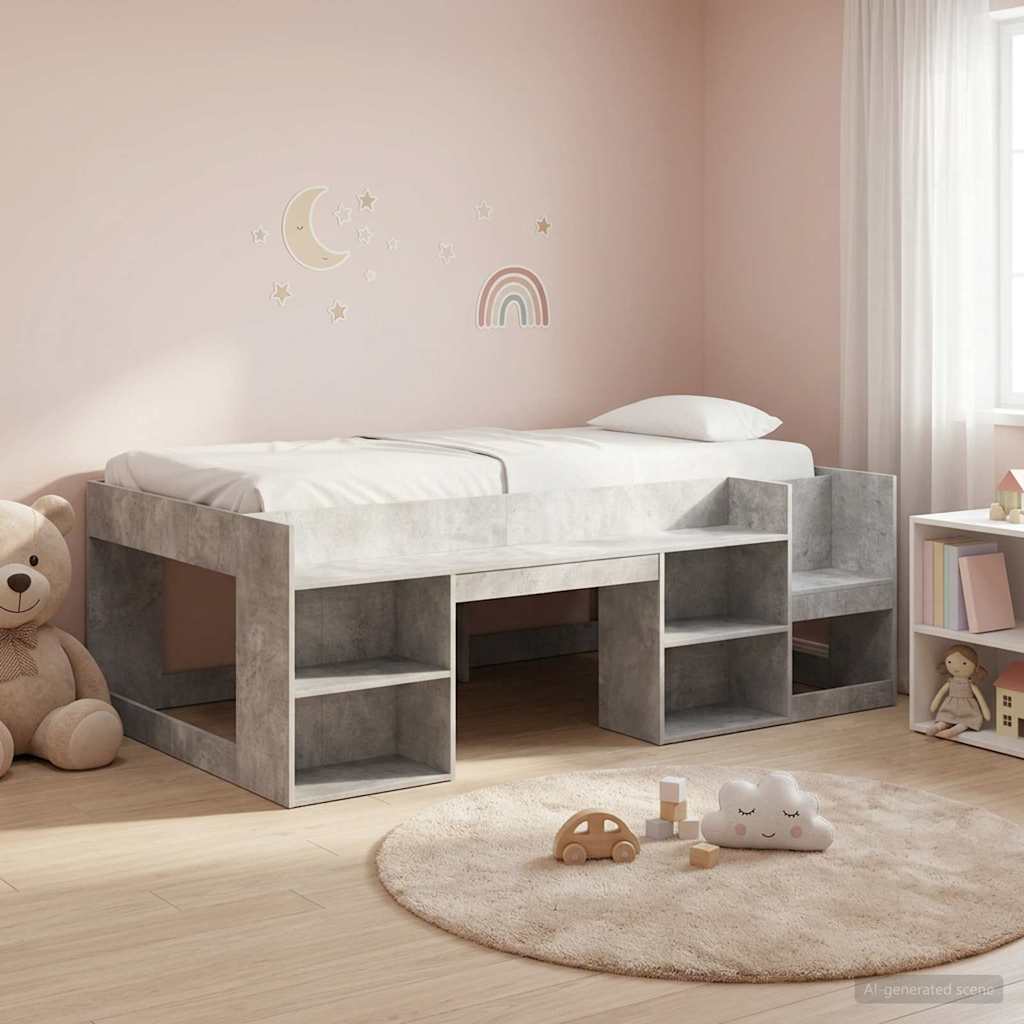 Jeugd bedframe met opbergruimte Betongrijs 90 x 200 cm is nu te koop bij PeponiXL, paradijselijk wonen!