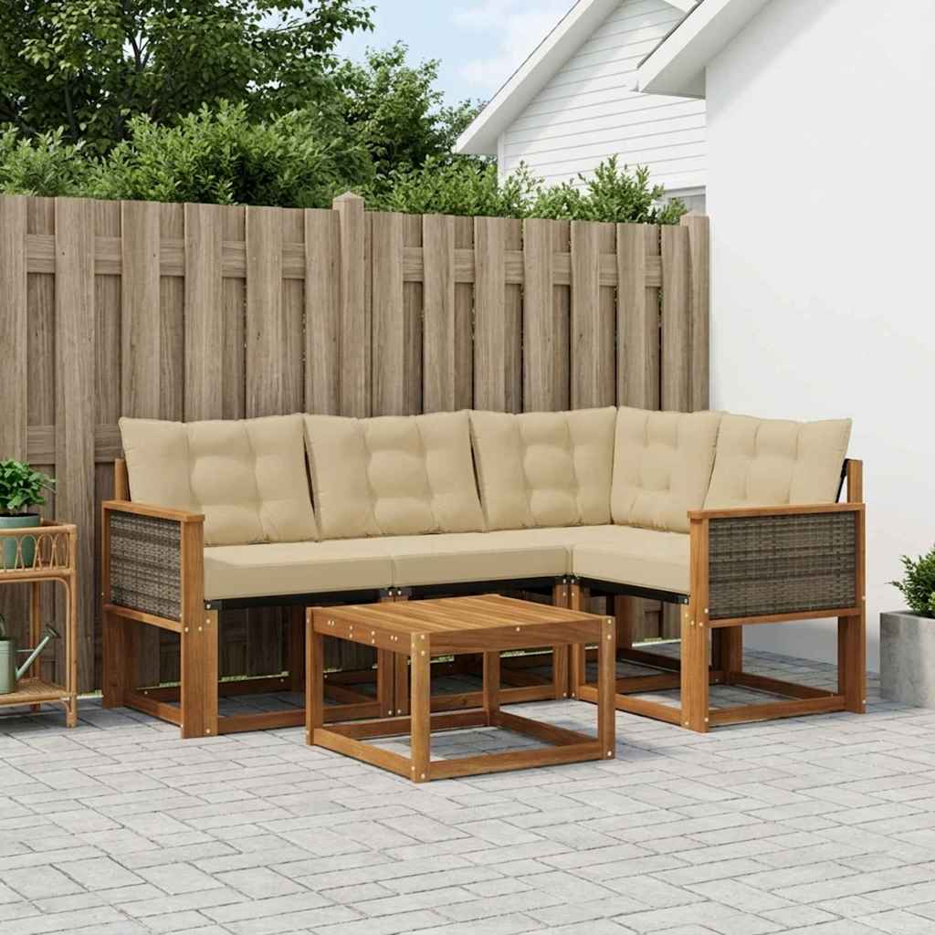 Buiten bankenset met kussen 5 pcs Natuurlijk en Beige is nu te koop bij PeponiXL, paradijselijk wonen!