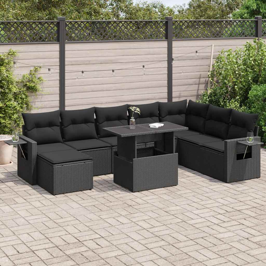 9-delige Loungeset met kussens poly rattan zwart is nu te koop bij PeponiXL, paradijselijk wonen!
