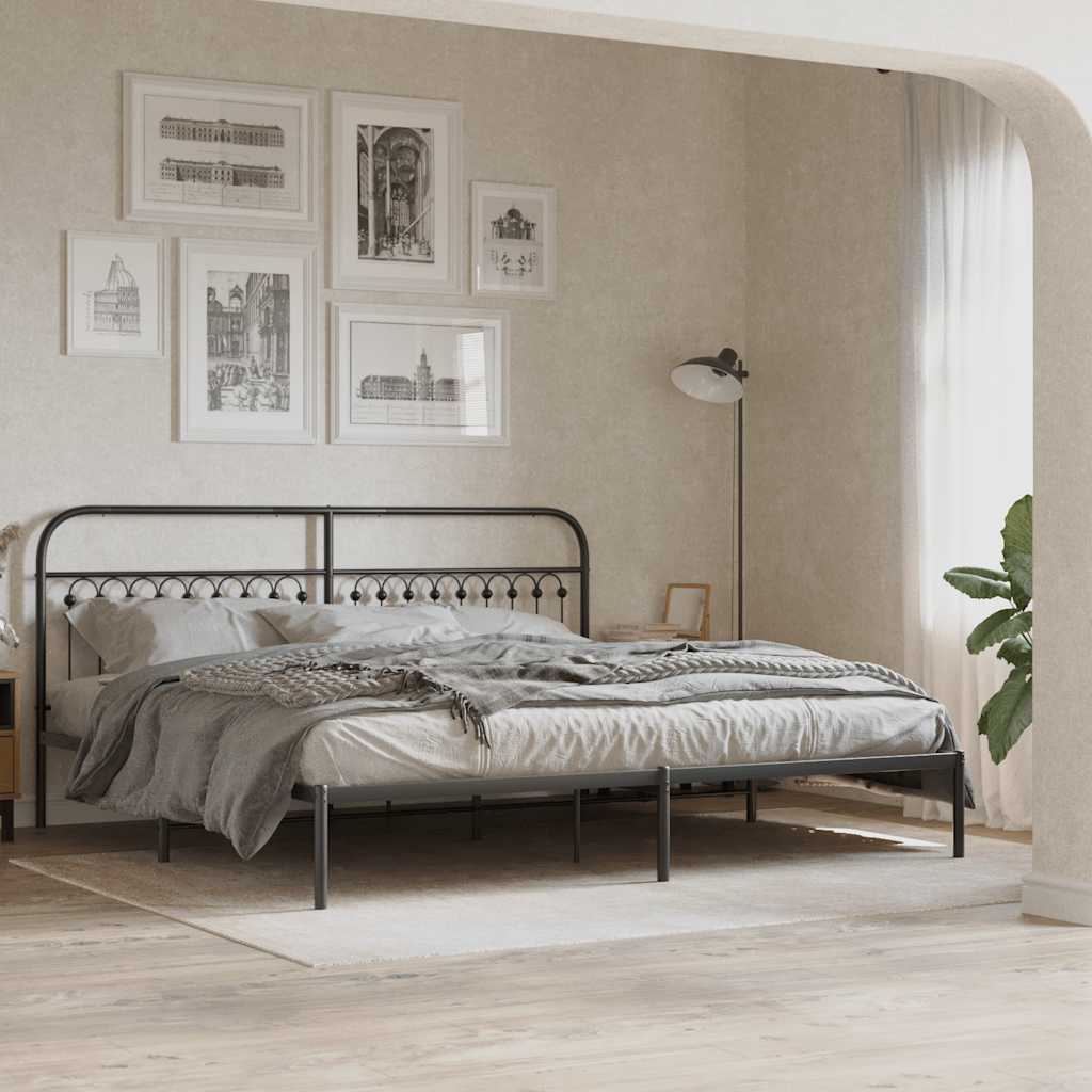 Bedframe met hoofdbord metaal zwart 200x200 cm is nu te koop bij PeponiXL, paradijselijk wonen!
