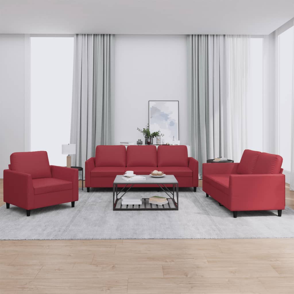 3-delige Loungeset met kussens kunstleer wijnrood is nu te koop bij PeponiXL, paradijselijk wonen!