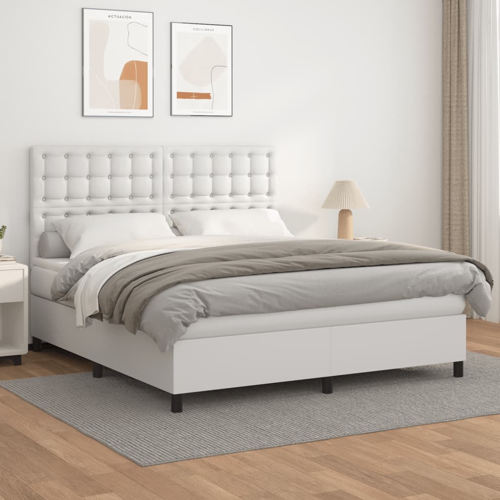 Boxspring met matras kunstleer wit 160x200 cm is nu te koop bij PeponiXL, paradijselijk wonen!