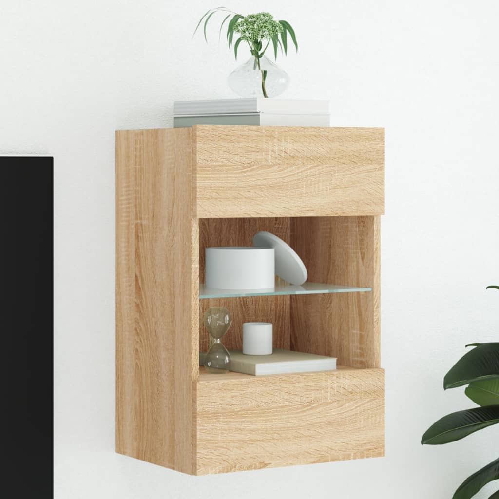 Tv-wandmeubel met LED-verlichting 40x30x60,5 cm sonoma eiken is nu te koop bij PeponiXL, paradijselijk wonen!