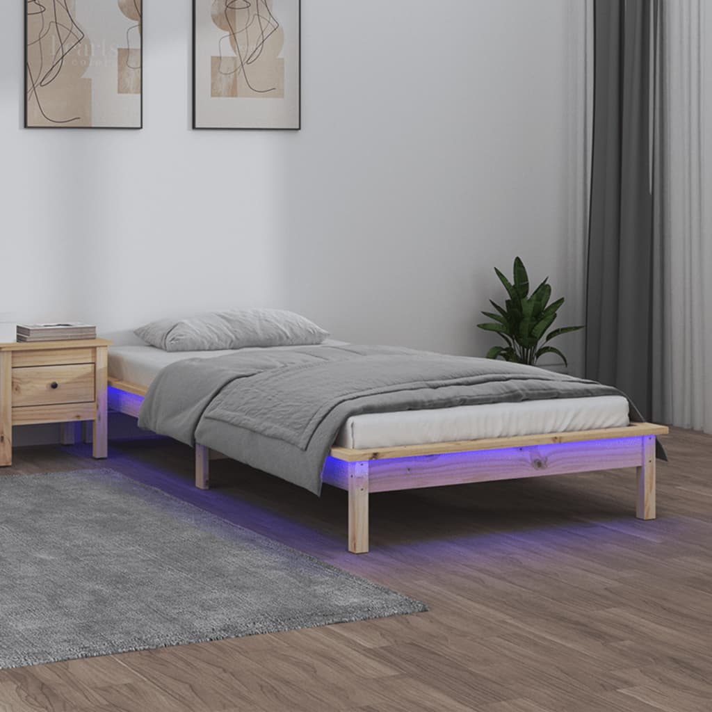 Bedframe LED massief hout 90x190 cm is nu te koop bij PeponiXL, paradijselijk wonen!