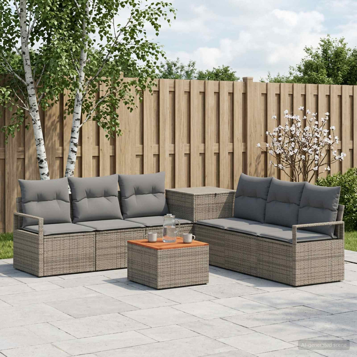 Bankstel 8 st Grijs en Donkergrijs Poly Rattan en Staal is nu te koop bij PeponiXL, paradijselijk wonen!
