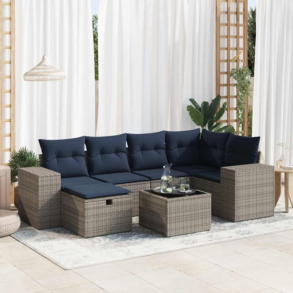 7-delige Loungeset met kussens poly rattan grijs is nu te koop bij PeponiXL, paradijselijk wonen!