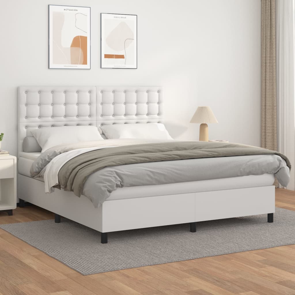 Boxspring met matras kunstleer wit 180x200 cm is nu te koop bij PeponiXL, paradijselijk wonen!