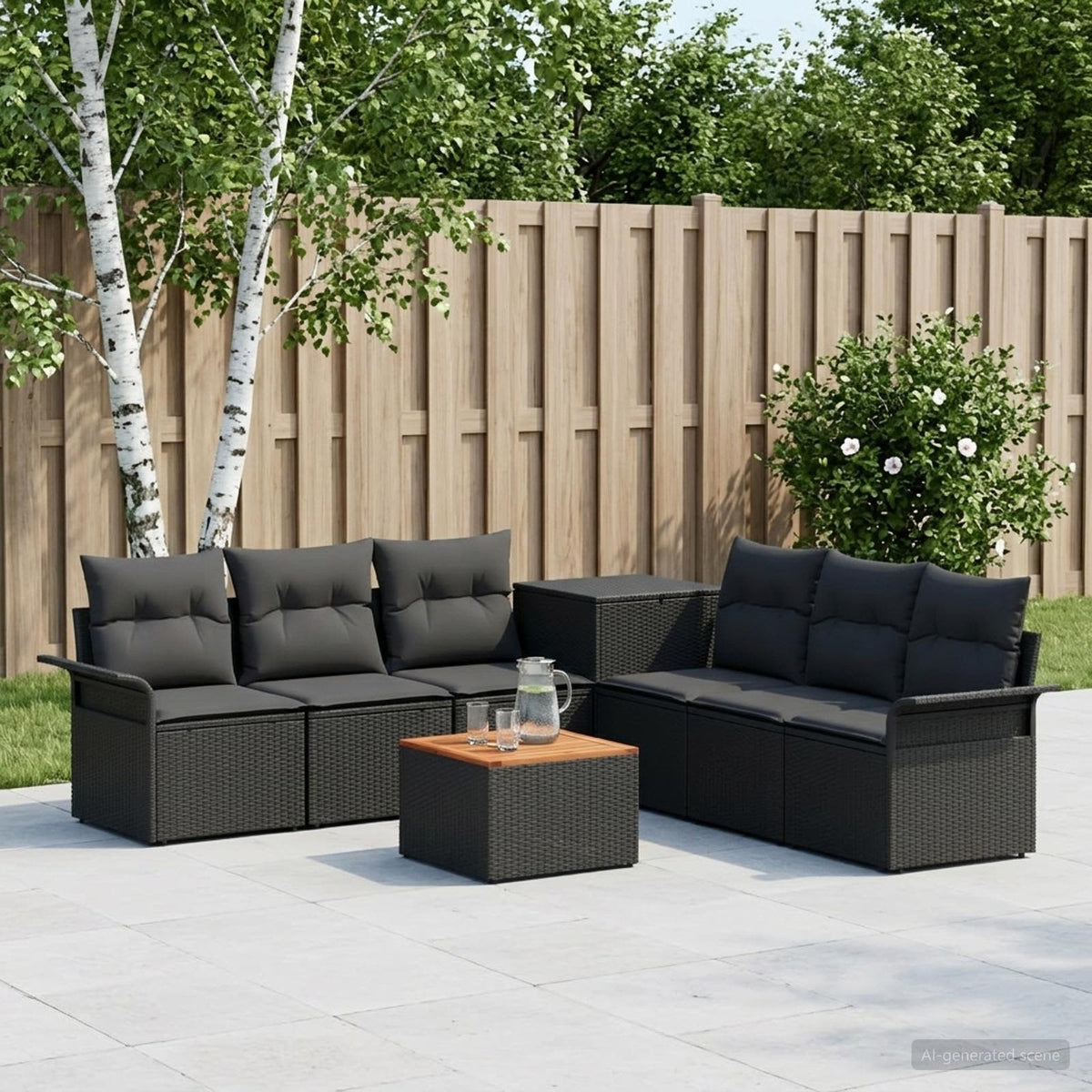 Bankstel 8 st Zwart Poly Rattan en Staal is nu te koop bij PeponiXL, paradijselijk wonen!