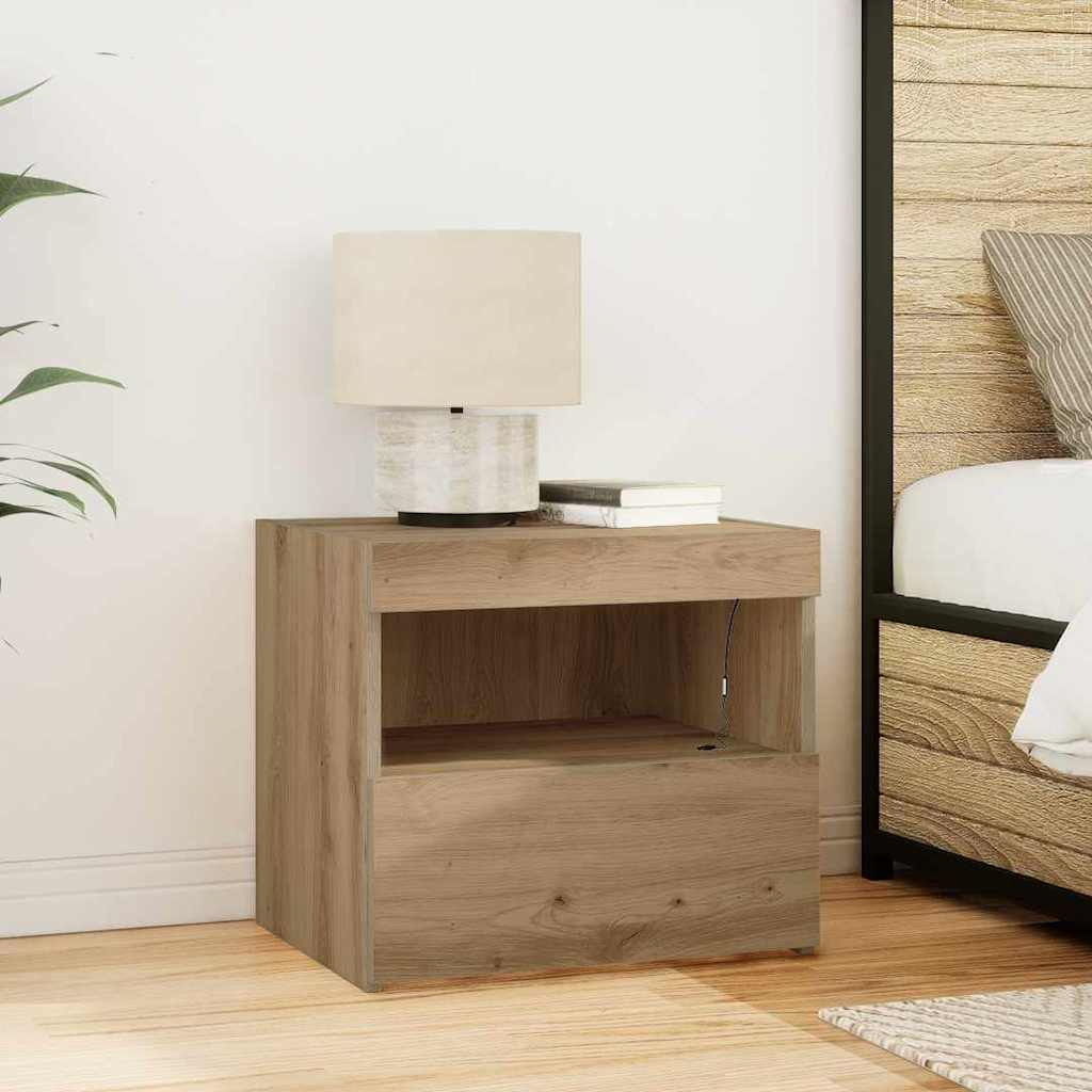 Nachtkastje met lade Artisan Eiken 50 x 40 x 45 cm Bewerkt hout is nu te koop bij PeponiXL, paradijselijk wonen!