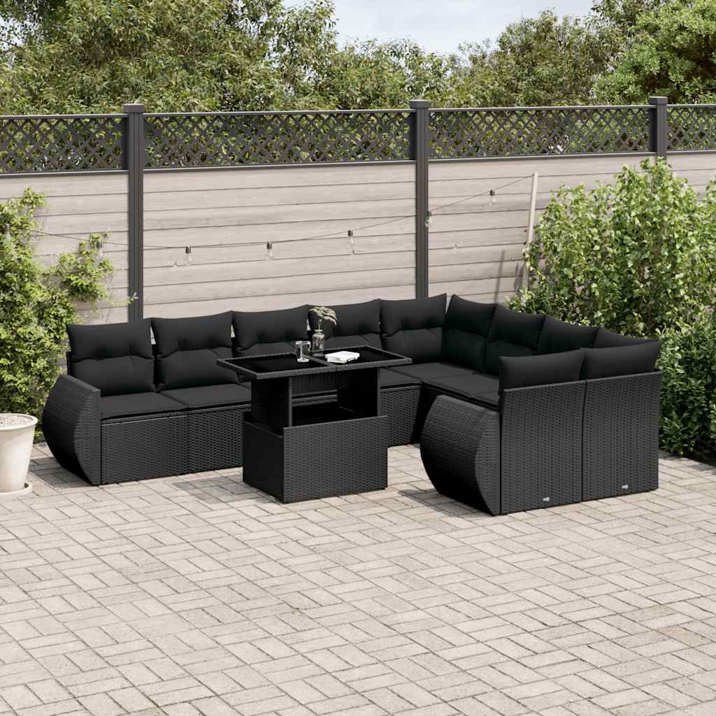 10-delige Loungeset met kussens poly rattan zwart is nu te koop bij PeponiXL, paradijselijk wonen!