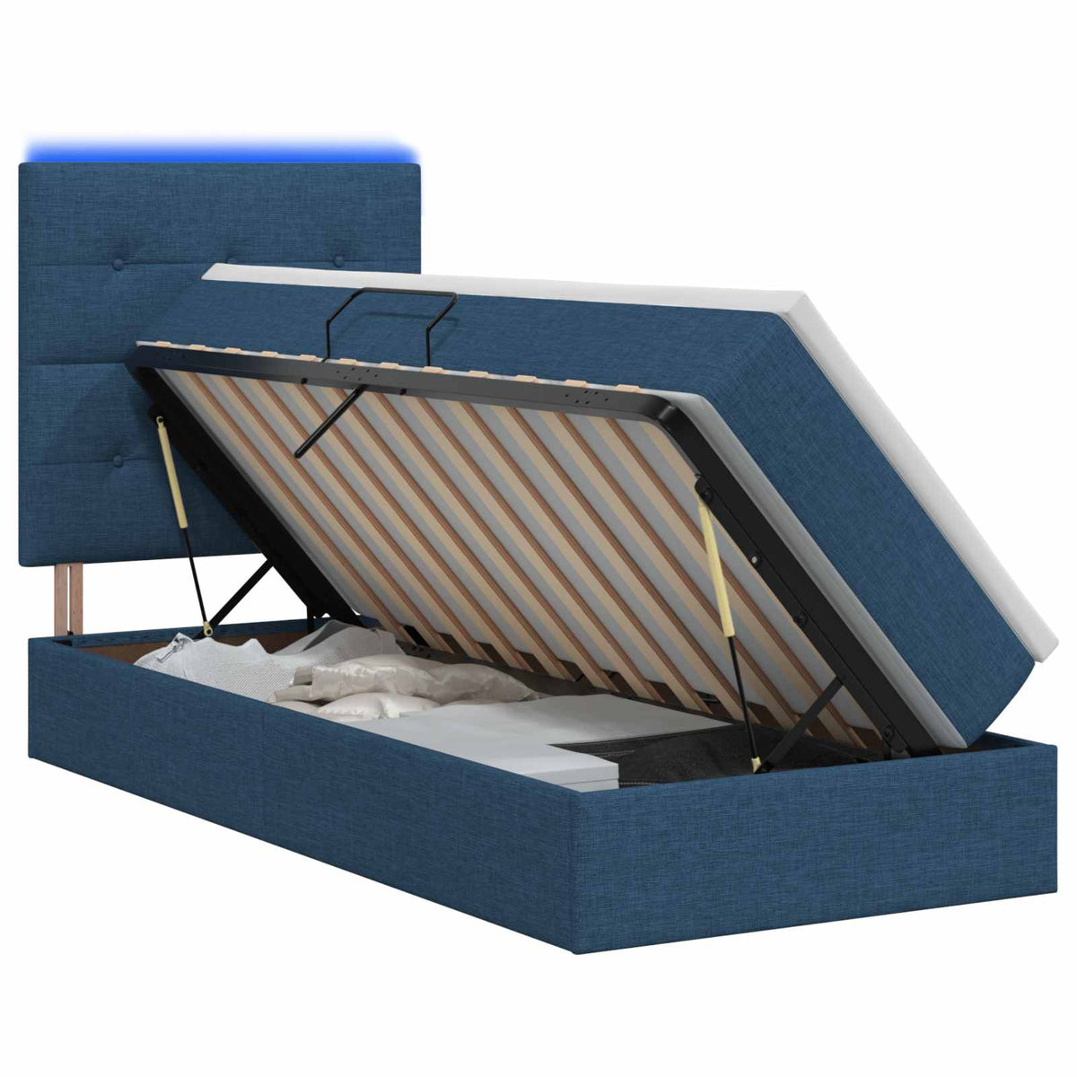 LED Opslagbed met Matras Blauw 100 x 200 cm Stof is nu te koop bij PeponiXL, paradijselijk wonen!