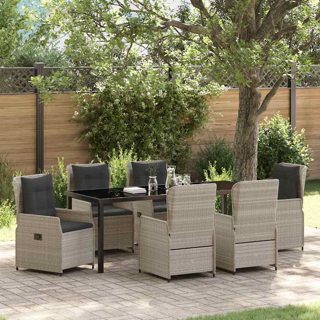 Tuin eettafelset 7 pcs Lichtgrijs poly rattan is nu te koop bij PeponiXL, paradijselijk wonen!