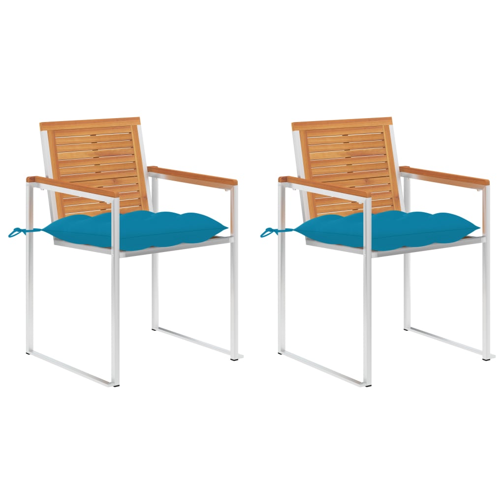 Tuinstoelen 2 st met kussens massief acaciahout en staal is nu te koop bij PeponiXL, paradijselijk wonen!