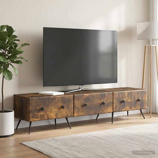 TV-kast met lade Gerookt eiken 147 x 34,5 x 30 cm Bewerkt hout is nu te koop bij PeponiXL, paradijselijk wonen!