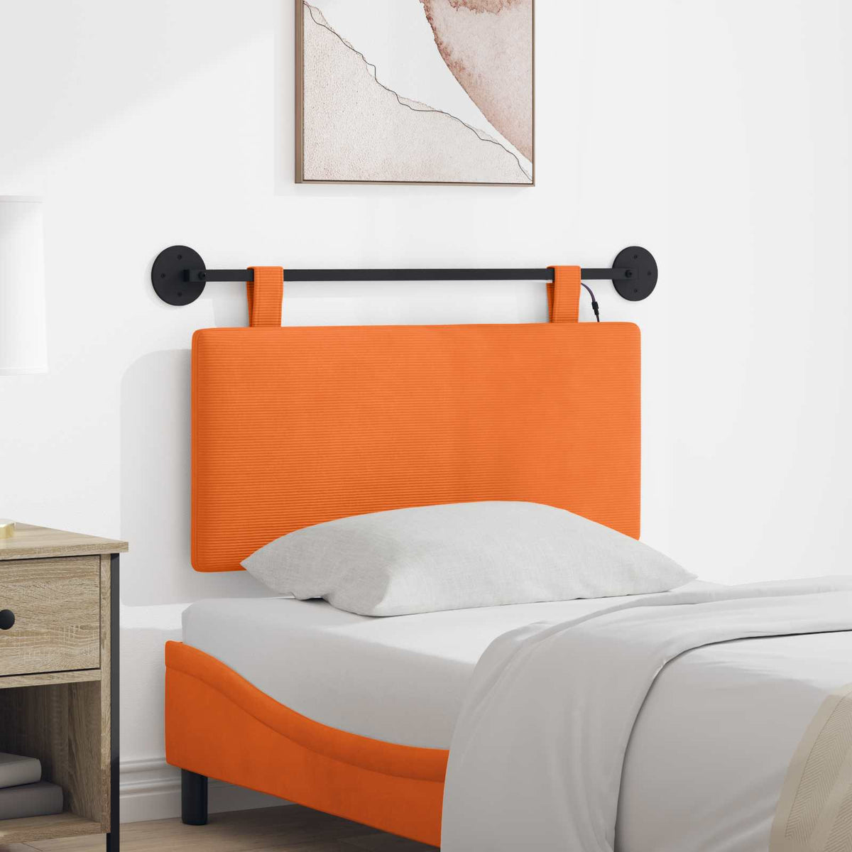 Hangend hoofdbord Met LED-verlichting Oranje Katoen Stof is nu te koop bij PeponiXL, paradijselijk wonen!