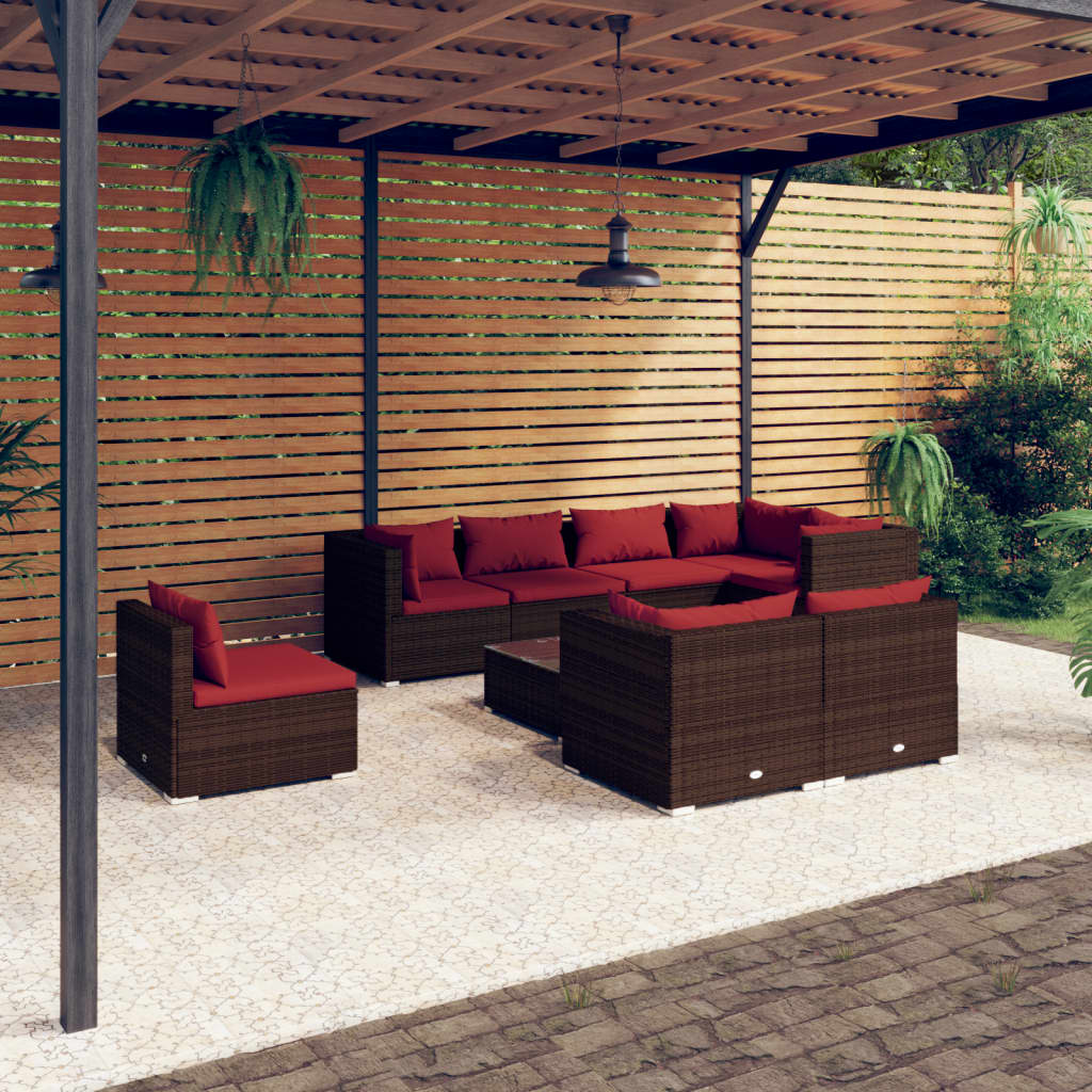 9-delige Loungeset met kussens poly rattan bruin is nu te koop bij PeponiXL, paradijselijk wonen!