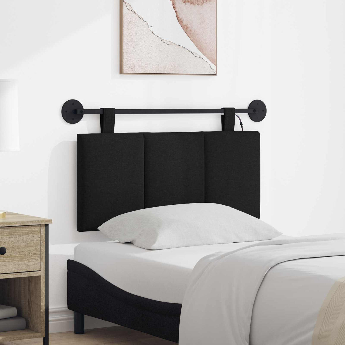 Hangend hoofdbord Met LED-verlichting Zwart Stof is nu te koop bij PeponiXL, paradijselijk wonen!