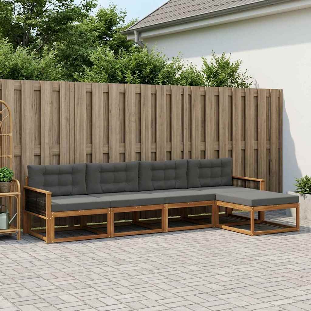 Buiten bankenset met kussen 5 pcs Natuurlijk en Antraciet is nu te koop bij PeponiXL, paradijselijk wonen!