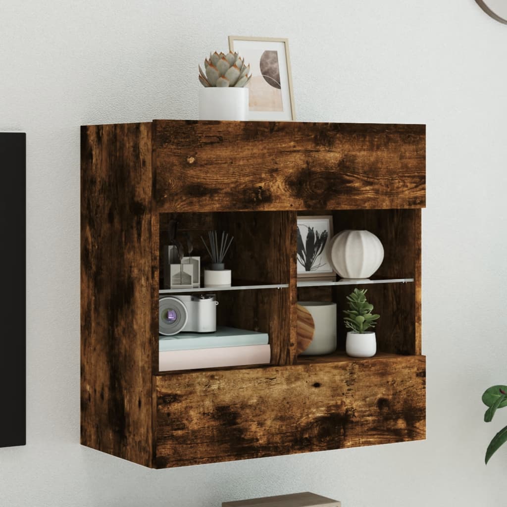 Tv-wandmeubel met LED-verlichting 58,5x30x60,5 cm gerookt eiken is nu te koop bij PeponiXL, paradijselijk wonen!