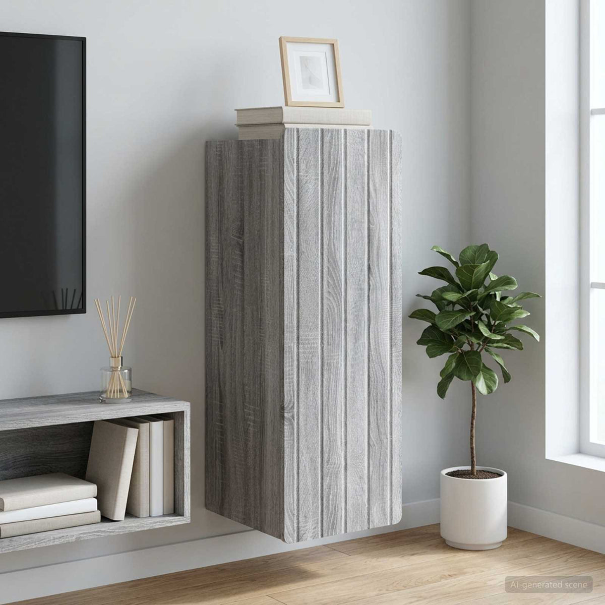Wandkast Grijs Sonoma 33 x 34,5 x 94 cm Bewerkt hout is nu te koop bij PeponiXL, paradijselijk wonen!