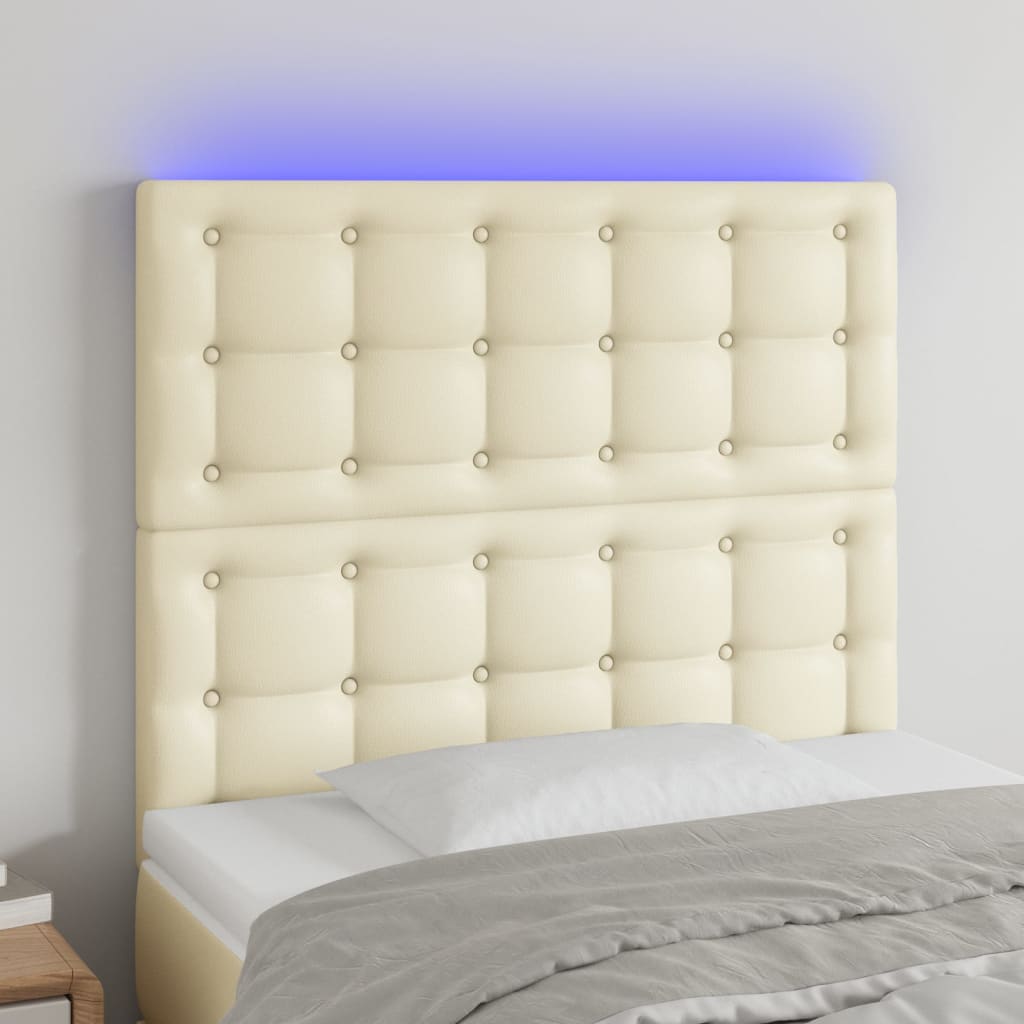 Hoofdbord LED 100x5x118/128 cm kunstleer crèmekleurig is nu te koop bij PeponiXL, paradijselijk wonen!