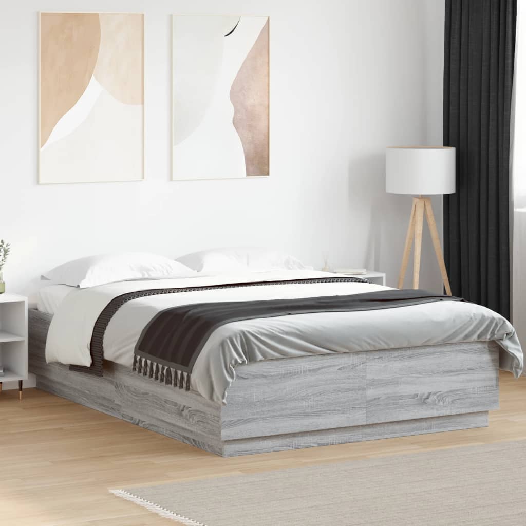 Bedframe met LED-verlichting grijs sonoma eiken 140x200 cm is nu te koop bij PeponiXL, paradijselijk wonen!