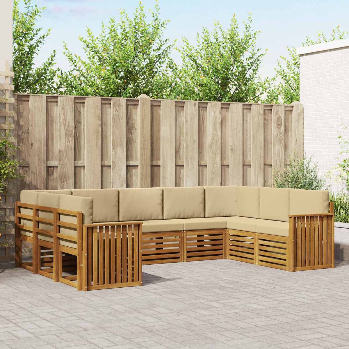 Hoekbank Set met kussen 9 pcs Natuurlijk en Beige is nu te koop bij PeponiXL, paradijselijk wonen!
