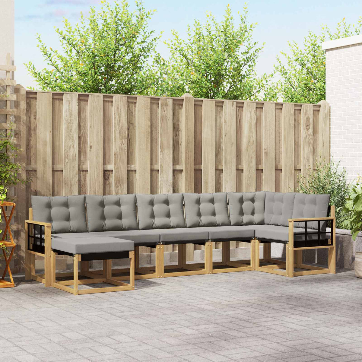 Buiten bankenset met kussen 7 pcs Wit en Lichtgrijs is nu te koop bij PeponiXL, paradijselijk wonen!
