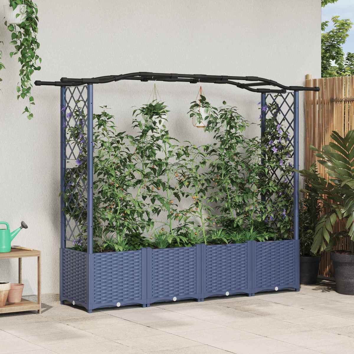 Verhoogd Bed met Trellis en Dak Grijs 204 x 40 x 138 cm PP is nu te koop bij PeponiXL, paradijselijk wonen!