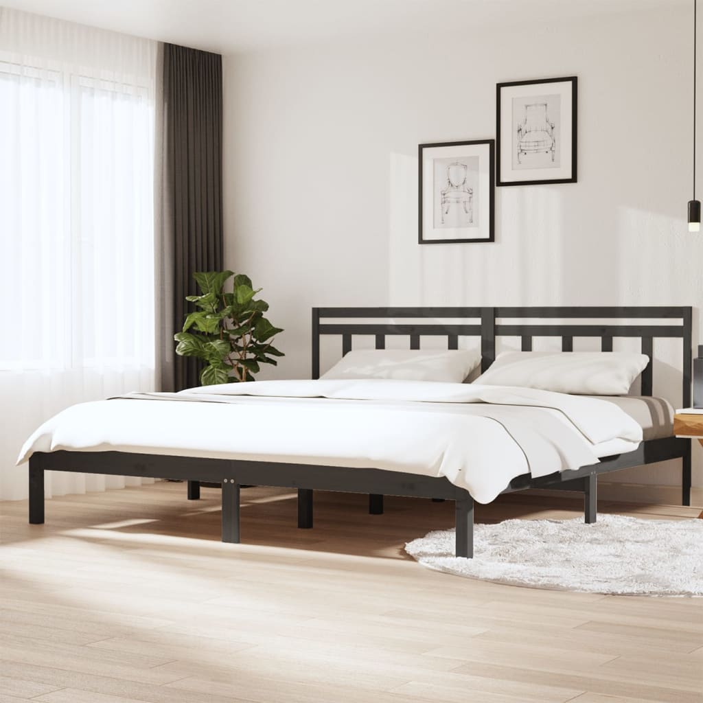 Bedframe massief grenenhout grijs 200x200 cm is nu te koop bij PeponiXL, paradijselijk wonen!