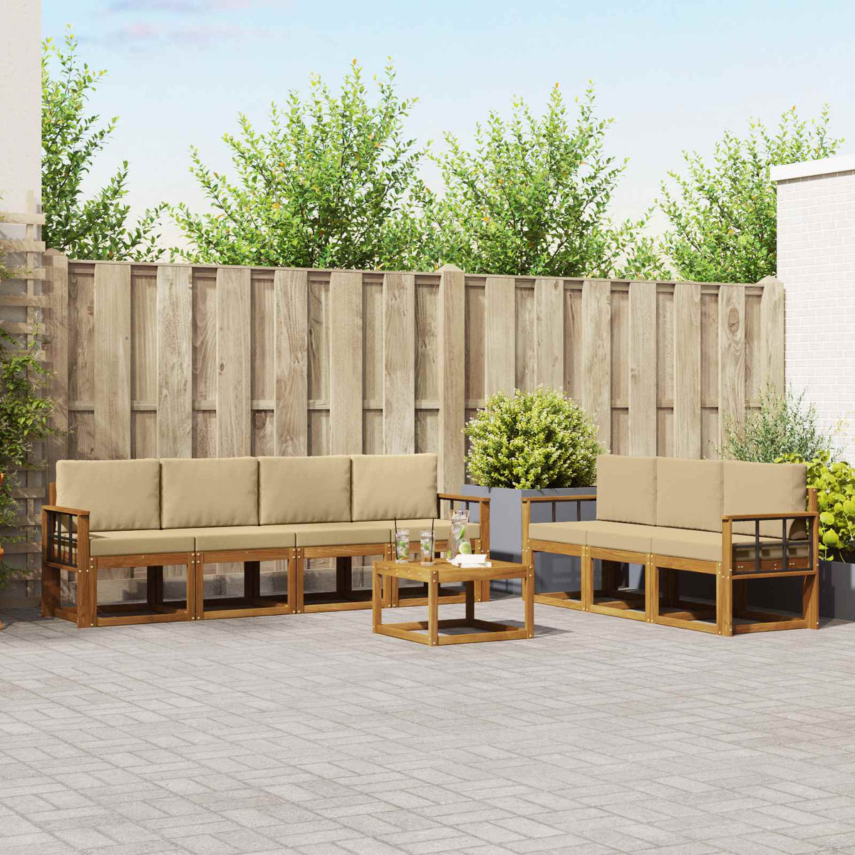 Buiten bankenset met kussen 8 pcs Natuurlijk en Beige is nu te koop bij PeponiXL, paradijselijk wonen!