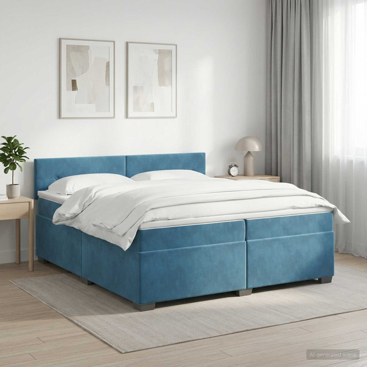 Boxspringbed met matras Donkerblauw 200 x 200 cm Fluweel is nu te koop bij PeponiXL, paradijselijk wonen!