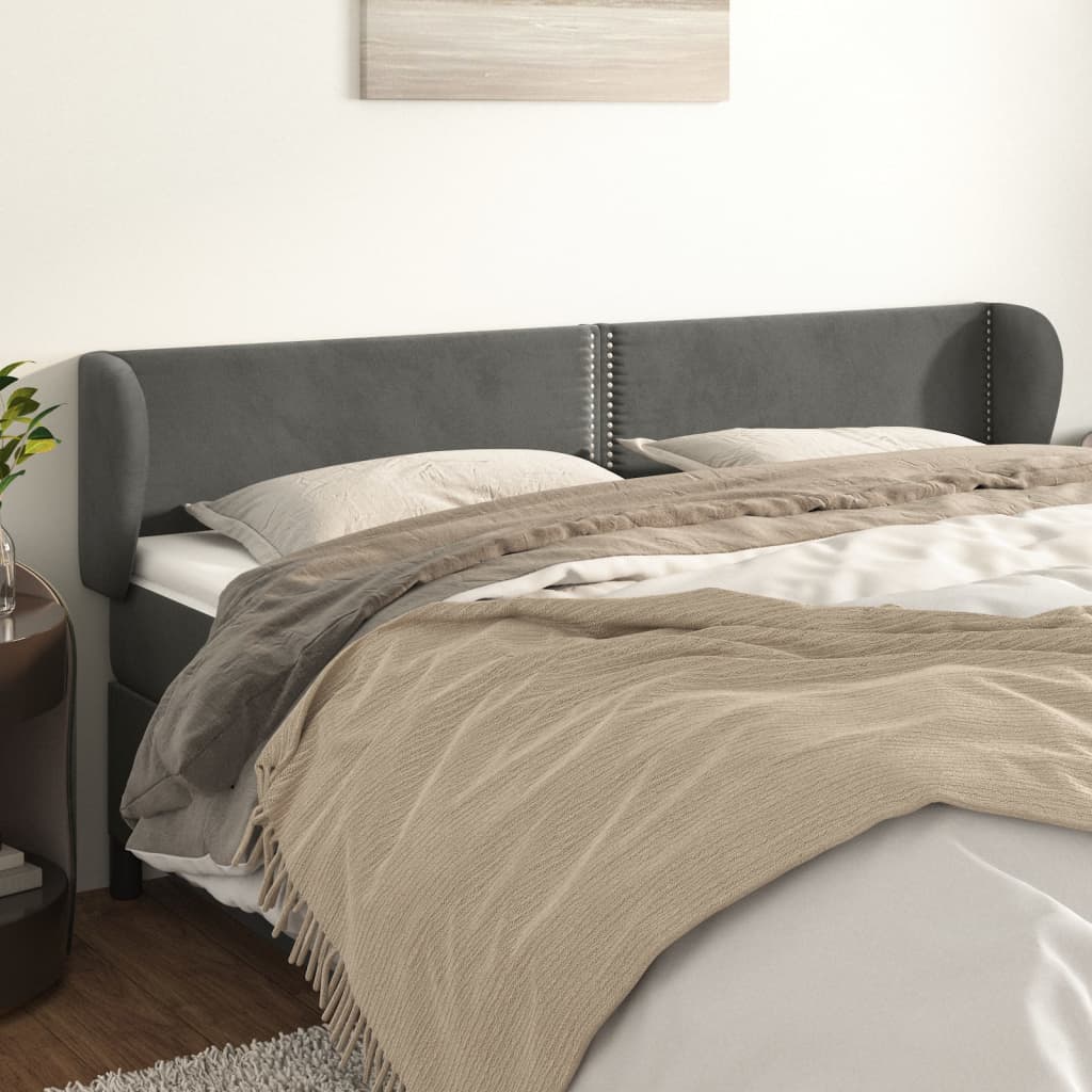 Hoofdbord met randen 163x23x78/88 cm fluweel donkergrijs is nu te koop bij PeponiXL, paradijselijk wonen!