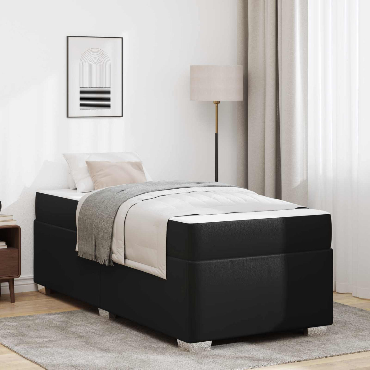 Bedframe met matras Zwart 100 x 200 cm Stof is nu te koop bij PeponiXL, paradijselijk wonen!