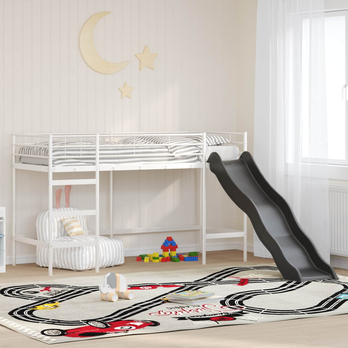 Kinder loft bedframe met glijbaan Wit en Antraciet 90 x 190 cm is nu te koop bij PeponiXL, paradijselijk wonen!