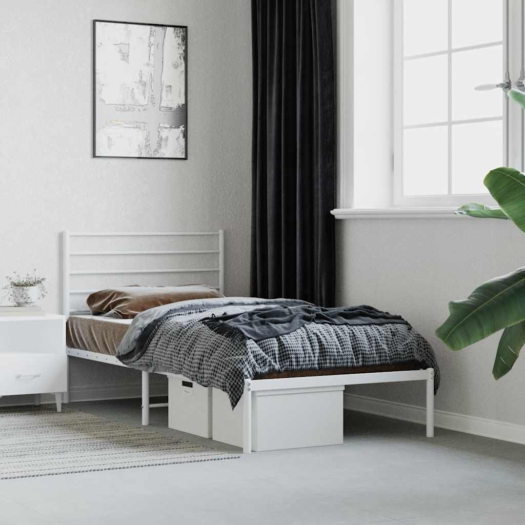 Bedframe met hoofdbord metaal wit 90x200 cm is nu te koop bij PeponiXL, paradijselijk wonen!