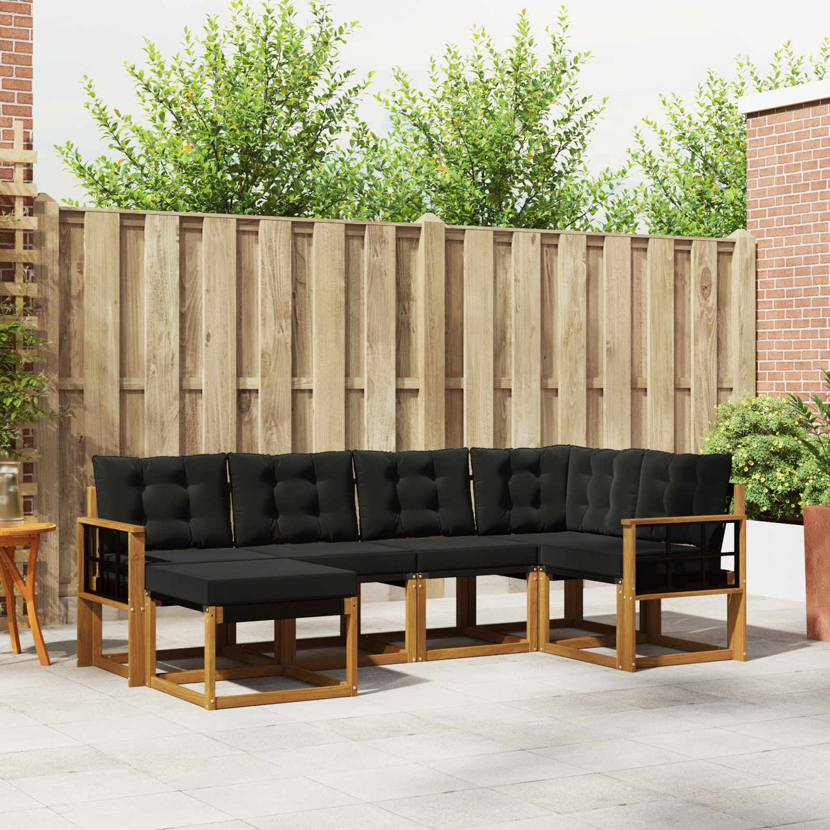 Buiten bankenset met kussen 6 pcs Natuurlijk en Zwart is nu te koop bij PeponiXL, paradijselijk wonen!