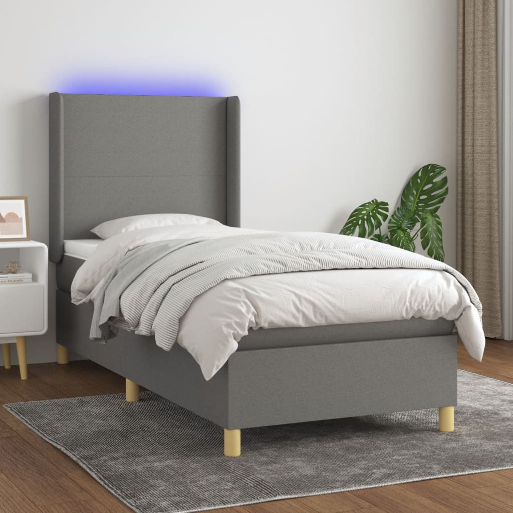 Boxspring met matras en LED stof donkergrijs 100x200 cm is nu te koop bij PeponiXL, paradijselijk wonen!