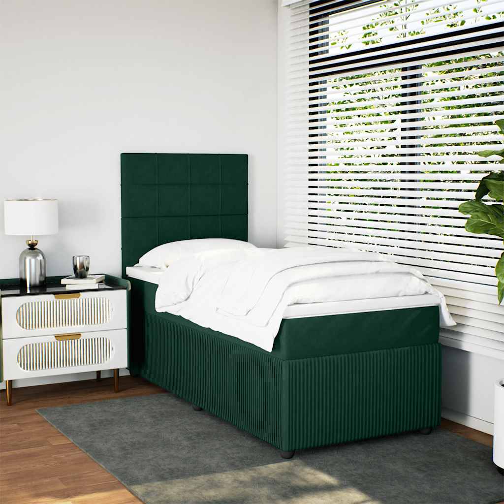 Boxspring met matras fluweel donkergroen 90x190 cm is nu te koop bij PeponiXL, paradijselijk wonen!