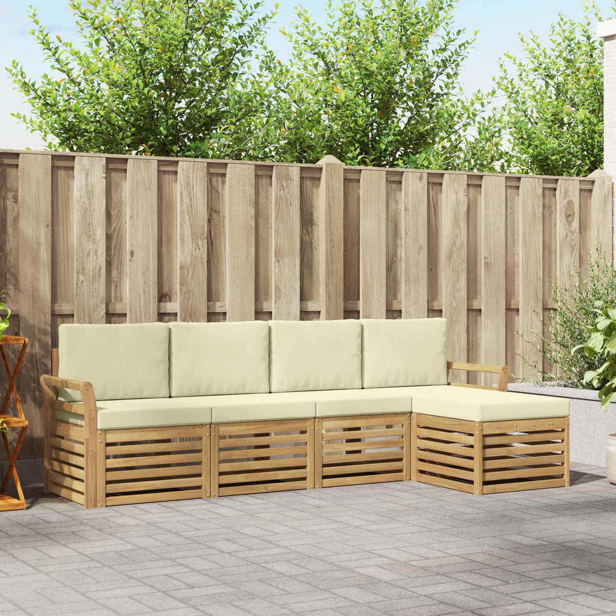 Buiten bankenset 5 pcs Wit en crèmekleurig 253 x 122,5 x 73 cm is nu te koop bij PeponiXL, paradijselijk wonen!