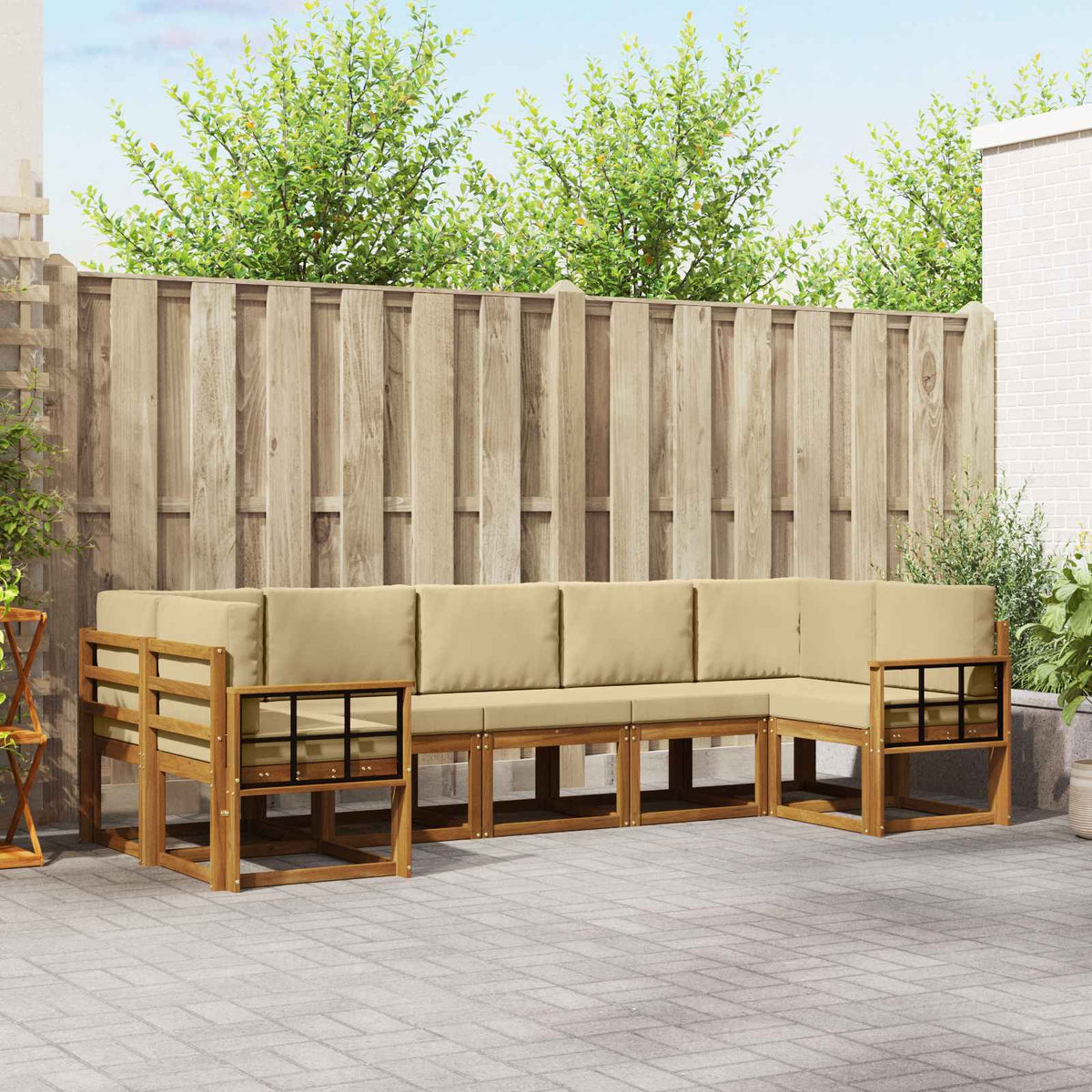 Buiten bankenset met kussen 7 pcs Natuurlijk en Beige is nu te koop bij PeponiXL, paradijselijk wonen!