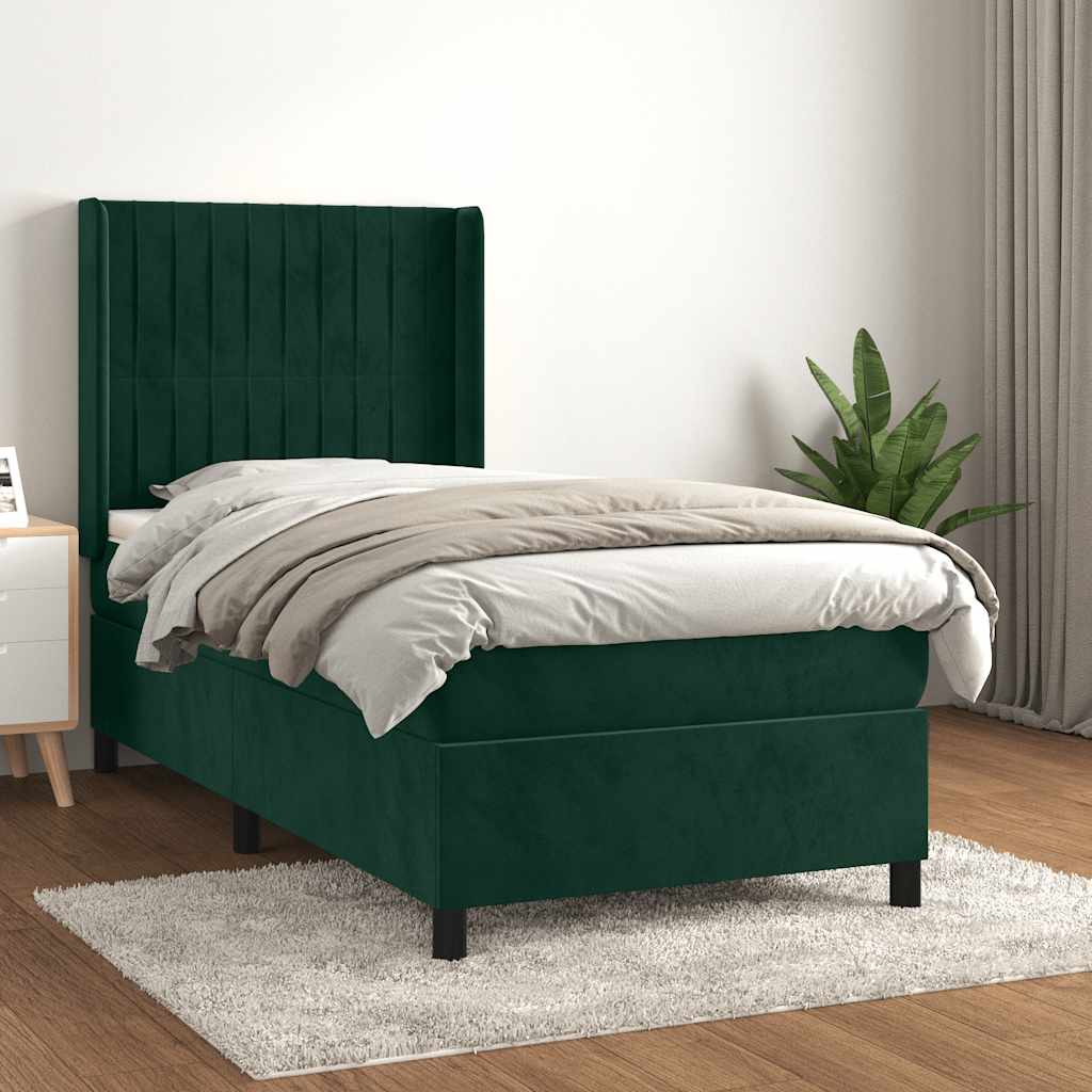 Boxspring met matras fluweel donkergroen 90x200 cm is nu te koop bij PeponiXL, paradijselijk wonen!