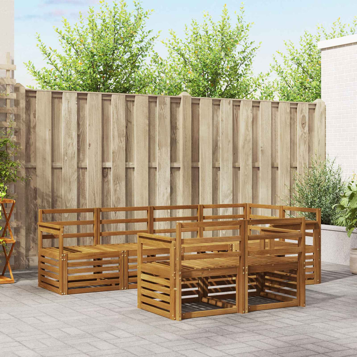 Hoekbank Set 7 pcs Naturel Massief Acaciahout is nu te koop bij PeponiXL, paradijselijk wonen!