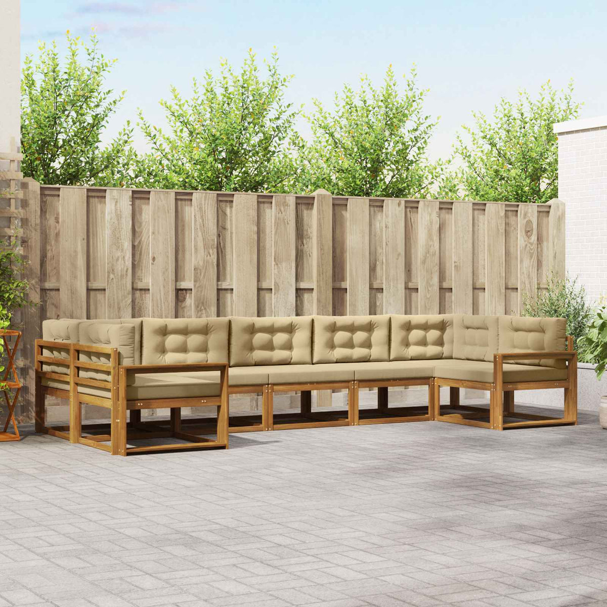 Buiten bankenset met kussen 7 pcs Natuurlijk en Beige is nu te koop bij PeponiXL, paradijselijk wonen!