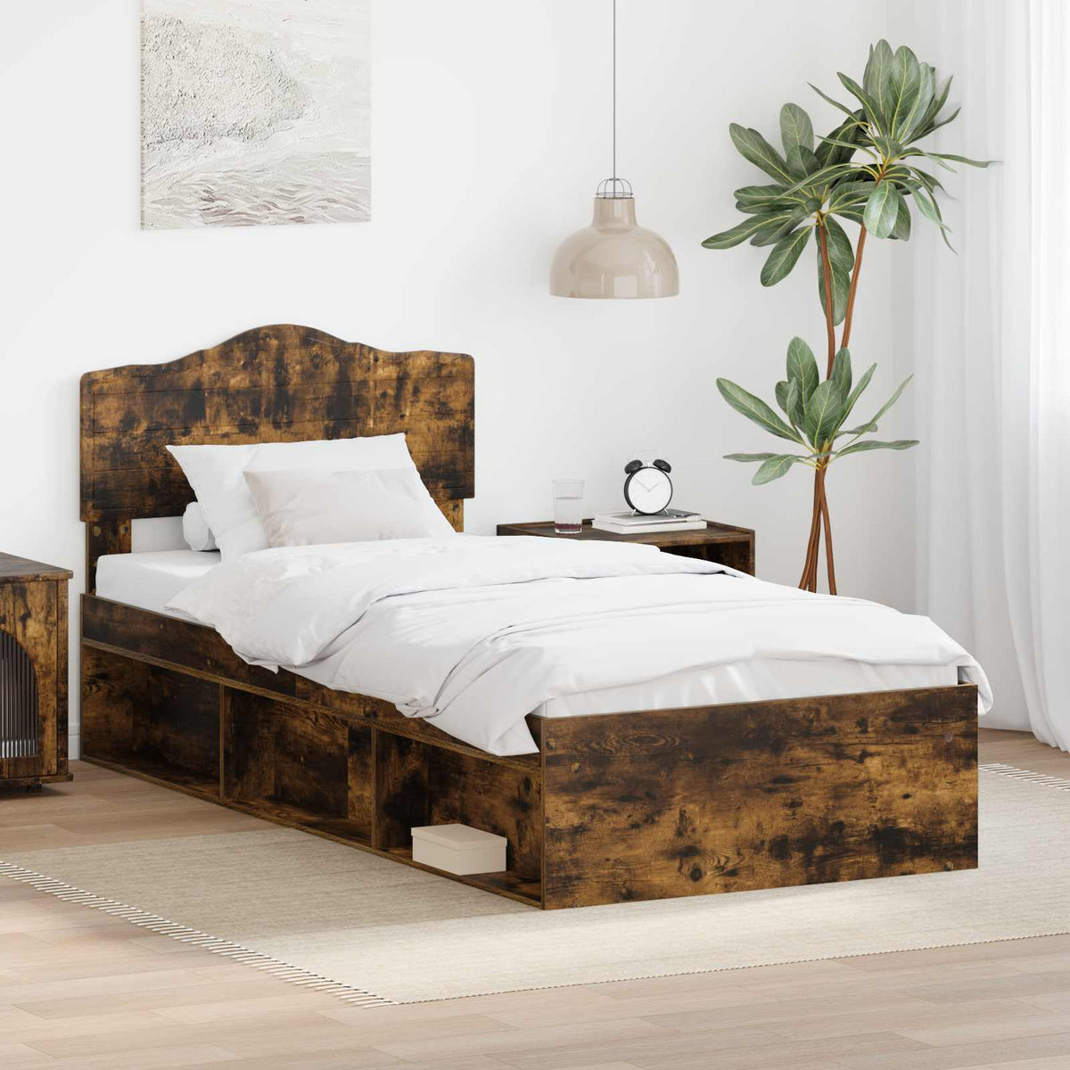 Bedframe Gerookt eiken 75 x 190 cm Massief grenenhout is nu te koop bij PeponiXL, paradijselijk wonen!