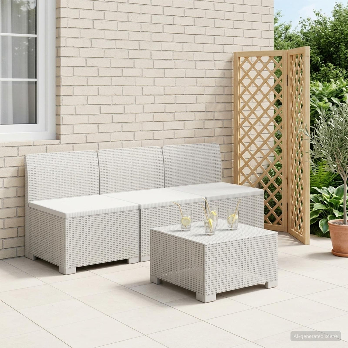 3-zits Tuinbank in Rattan Look PP Wit is nu te koop bij PeponiXL, paradijselijk wonen!