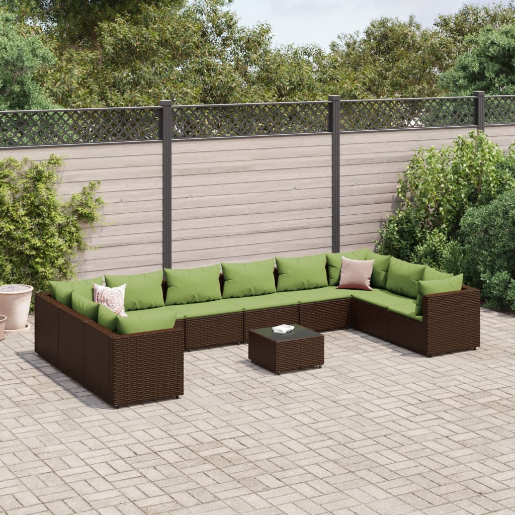 11-delige Loungeset met kussens poly rattan bruin is nu te koop bij PeponiXL, paradijselijk wonen!