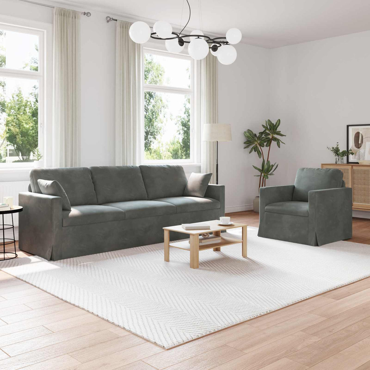 Bankstel 2 pcs Donkergrijs 228 x 78 x 80 cm Fluweel is nu te koop bij PeponiXL, paradijselijk wonen!