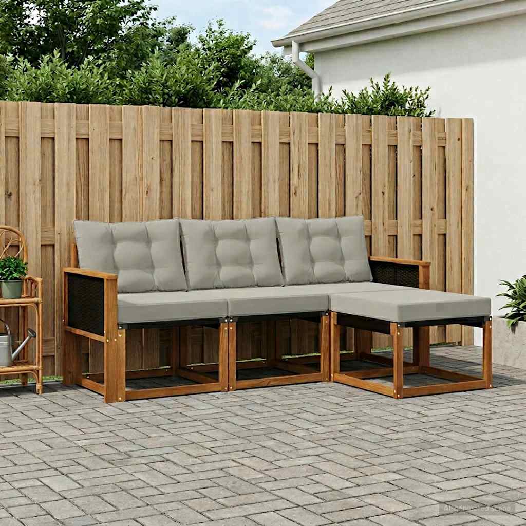Buiten bankenset met kussen 4 pcs Naturel en lichtgrijs is nu te koop bij PeponiXL, paradijselijk wonen!